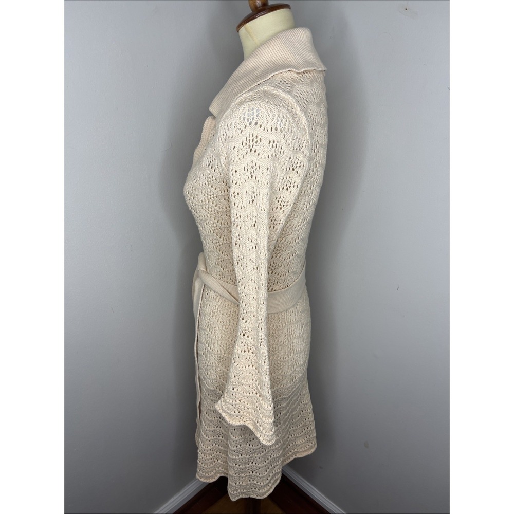 SPELL Road To Paradise Crochet Knit Mini Dress (Sz XS) Long Sleeve Belted Wheat - Picture 3 of 10